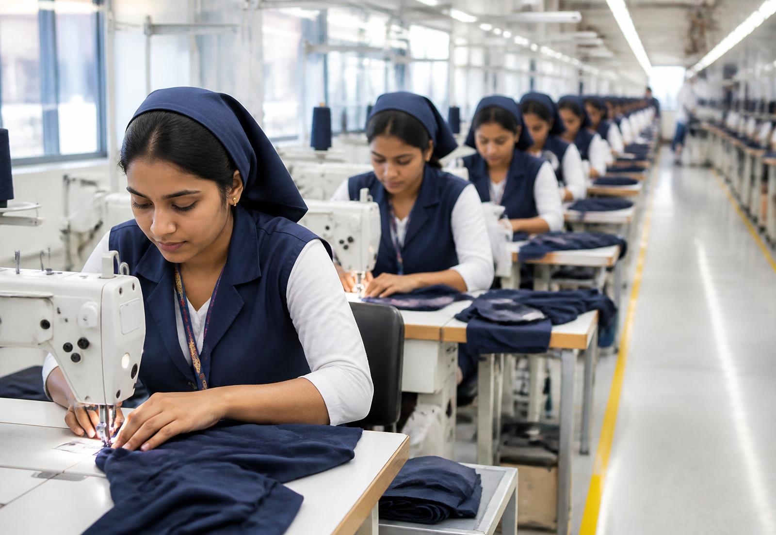 Garment sewing line at the Ruah Global Exports facility